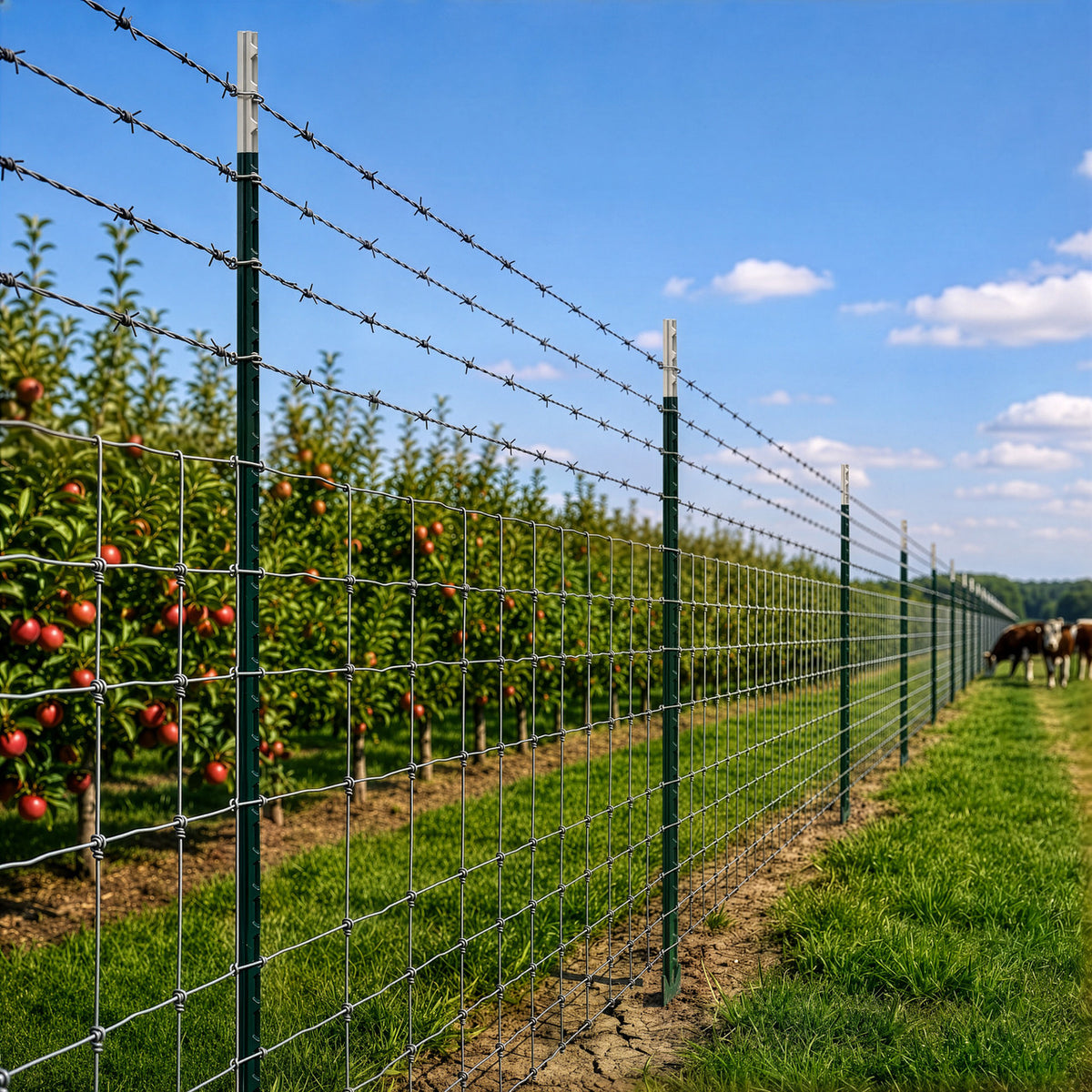 15-Gauge 500 FT Galvanized 4-Point Barbed Wire with 15 pcs 7 ft T-Posts and Gloves