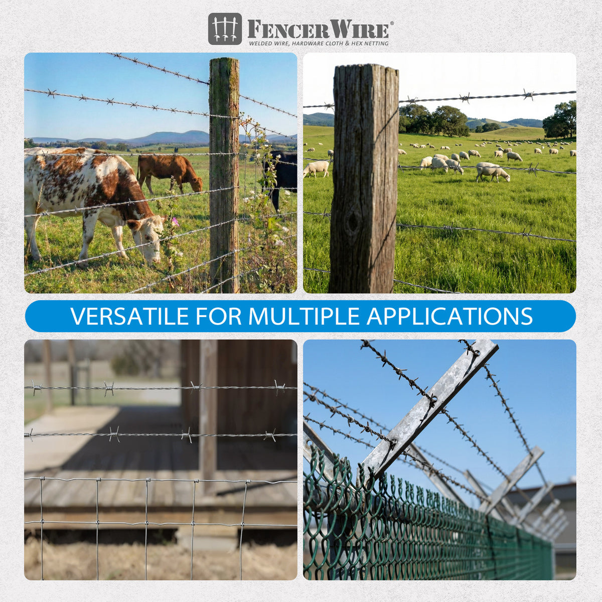 12.5 Gauge 4 Point Galvanized Barbed Wire Fencing with Gloves, Multiple Options