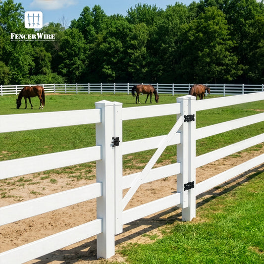4-Rail Vinyl Ranch Fence Kit with 5ft H x 4ft W Gate, 7ft Posts & 8ft Rails, Multiple Options