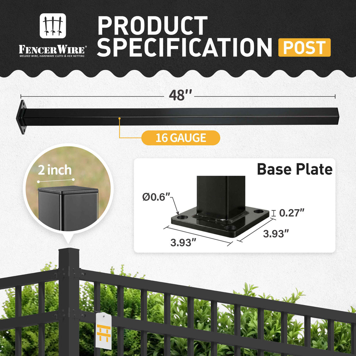 16 Gauge Metal Fence Post with Flange, Decorative Garden Flange Post, Multiple Options