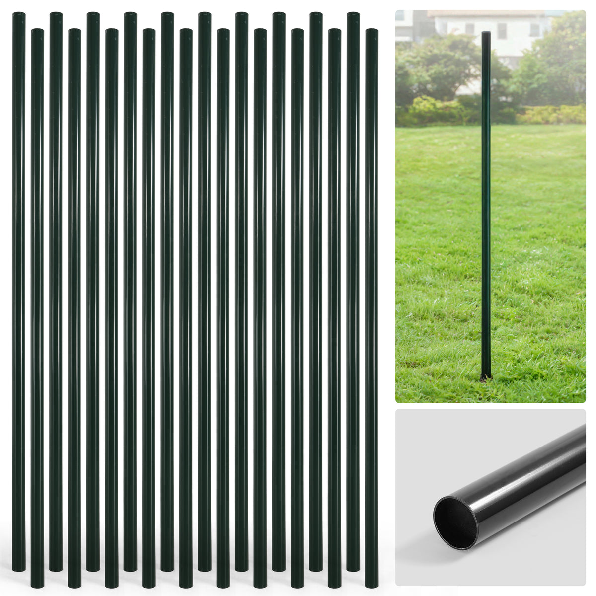 6/7/8 FT Black Chain Link Fence Terminal Post, Terminal Post with 2-3/8” Outside Diameter, Multi-options