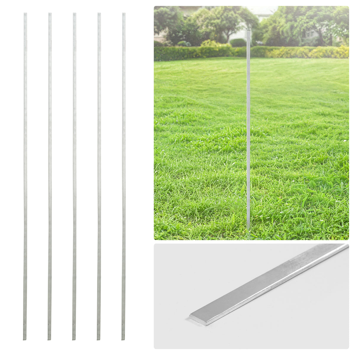 Barra de tensión de acero galvanizado plateado de 4/5/6 pies, barra plana de 48/60/72 pulgadas para piezas de cerca de malla ciclónica de 4'/5'/6', múltiples opciones