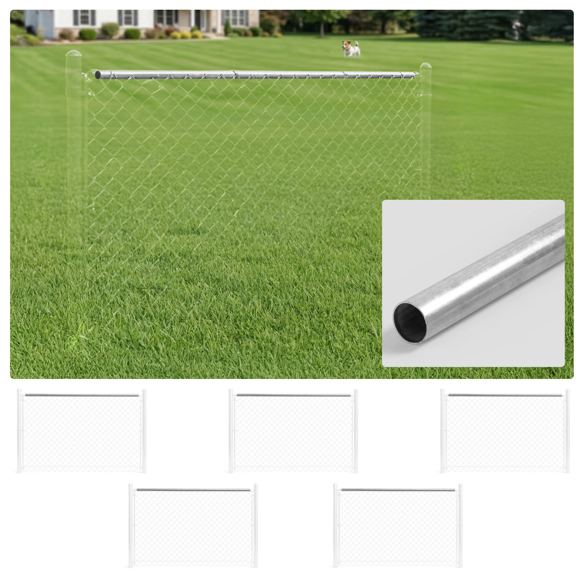 10 FT Dia. 1-5/8" Fencing Top Rail, Galvanized Silver Pipe for Chain Link Fence, Multi-options