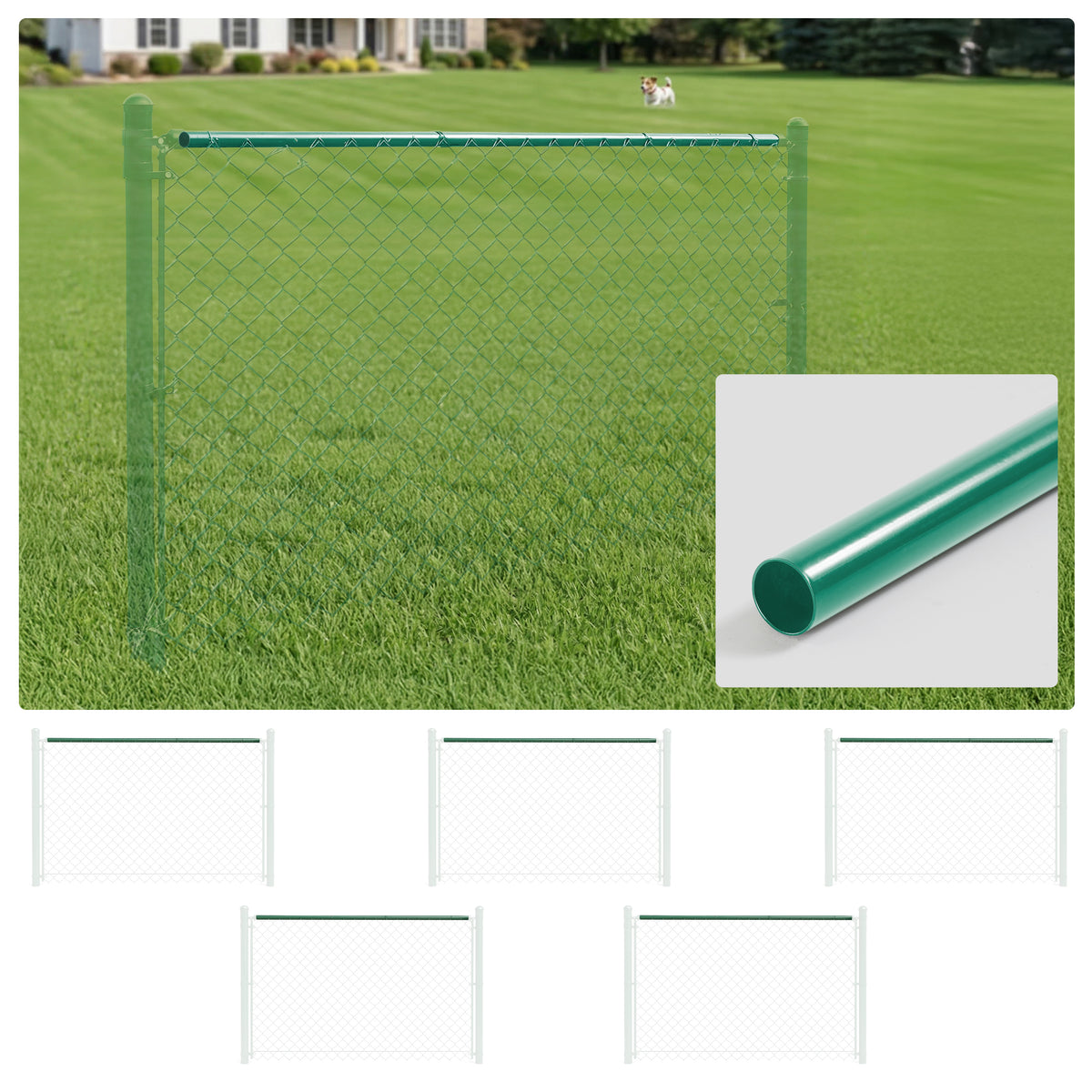 Riel Superior para Cercas de 10 PIES de Diámetro 1-5/8", Tubería Galvanizada con Recubrimiento de Polvo Verde para Cercas de Malla Ciclónica, Múltiples Opciones