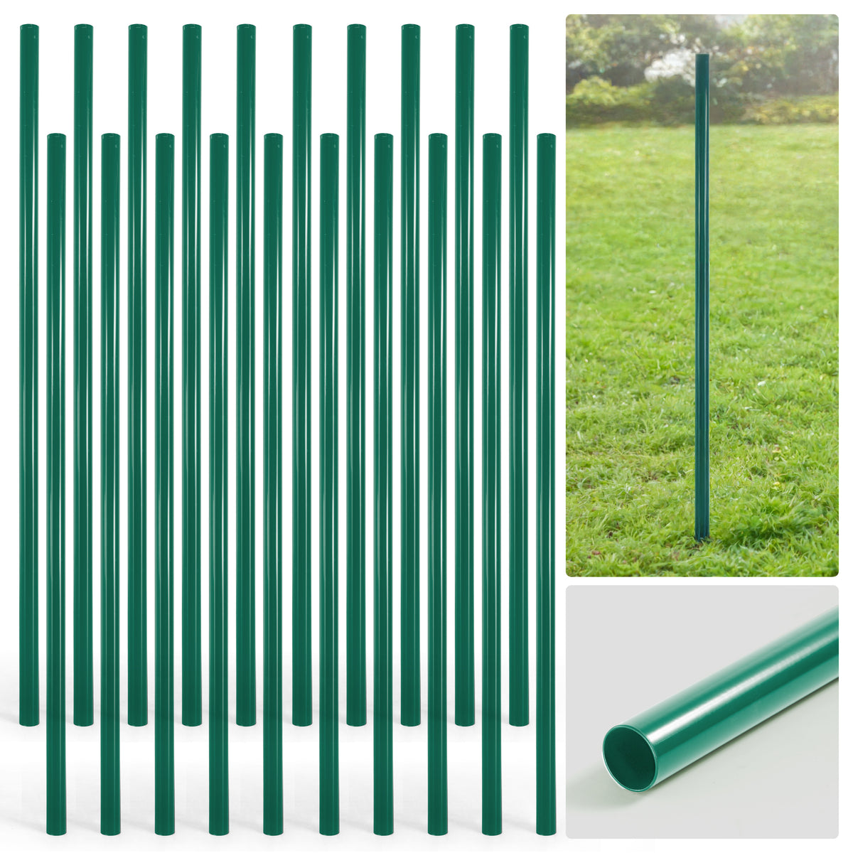 Poste redondo de línea de cerco de malla eslabonada verde de 6/7/8 pies, Poste de línea con 1-7/8" de diámetro exterior, Múltiples opciones