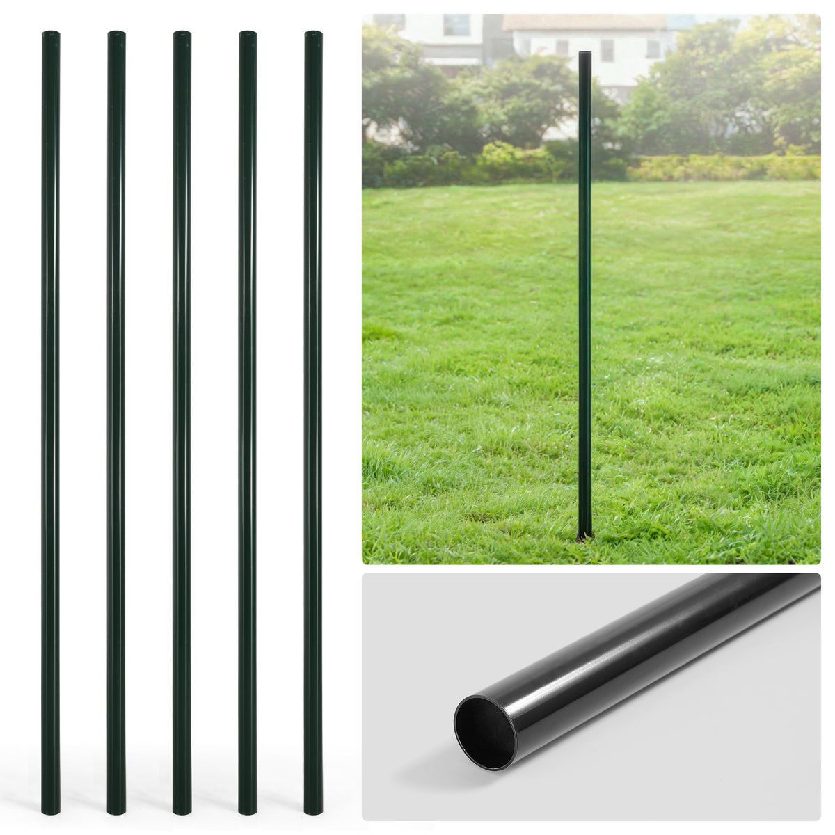 6/7/8 FT Black Chain Link Fence Terminal Post, Terminal Post with 2-3/8” Outside Diameter, Multi-options