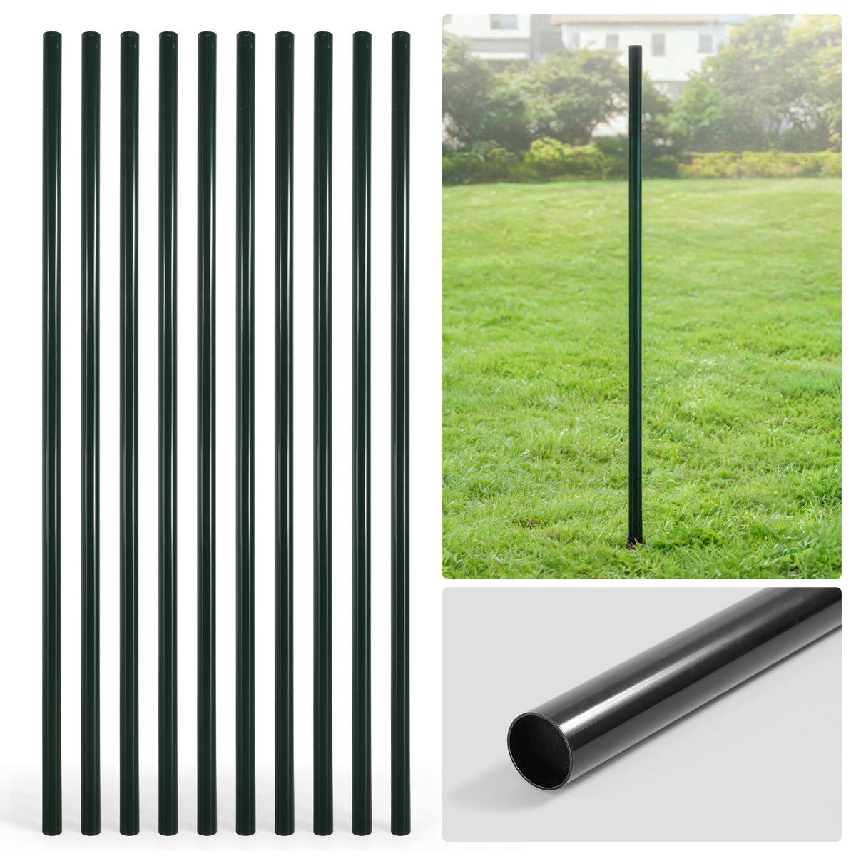 6/7/8 FT Black Chain Link Fence Terminal Post, Terminal Post with 2-3/8” Outside Diameter, Multi-options