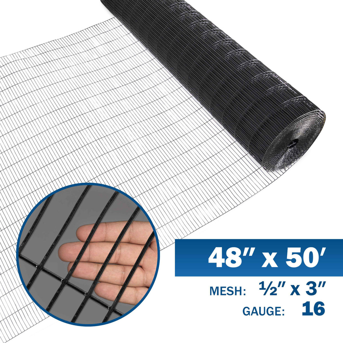 16 Gauge Black Vinyl Coated Welded Wire Mesh Size 0.5 inch by 3 inch (4 ft. x 50 ft.)