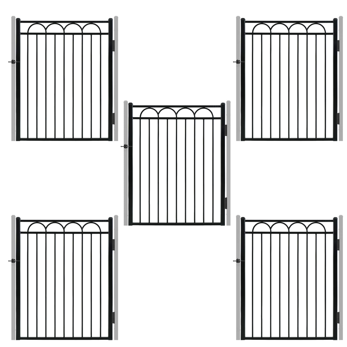 5FT Height X 4FT Width Heavy Duty Arc Decorative Fence Gate with Lock Attachment, Multiple Options