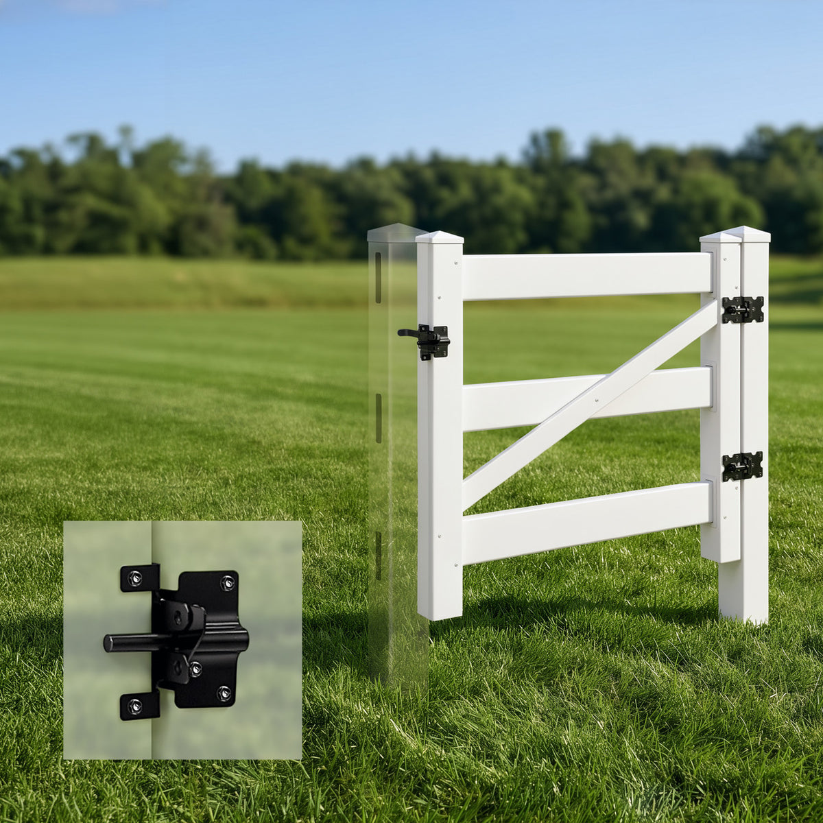 Kit de puerta de rancho de vinilo con poste, bisagras, pestillo y herrajes, varias opciones