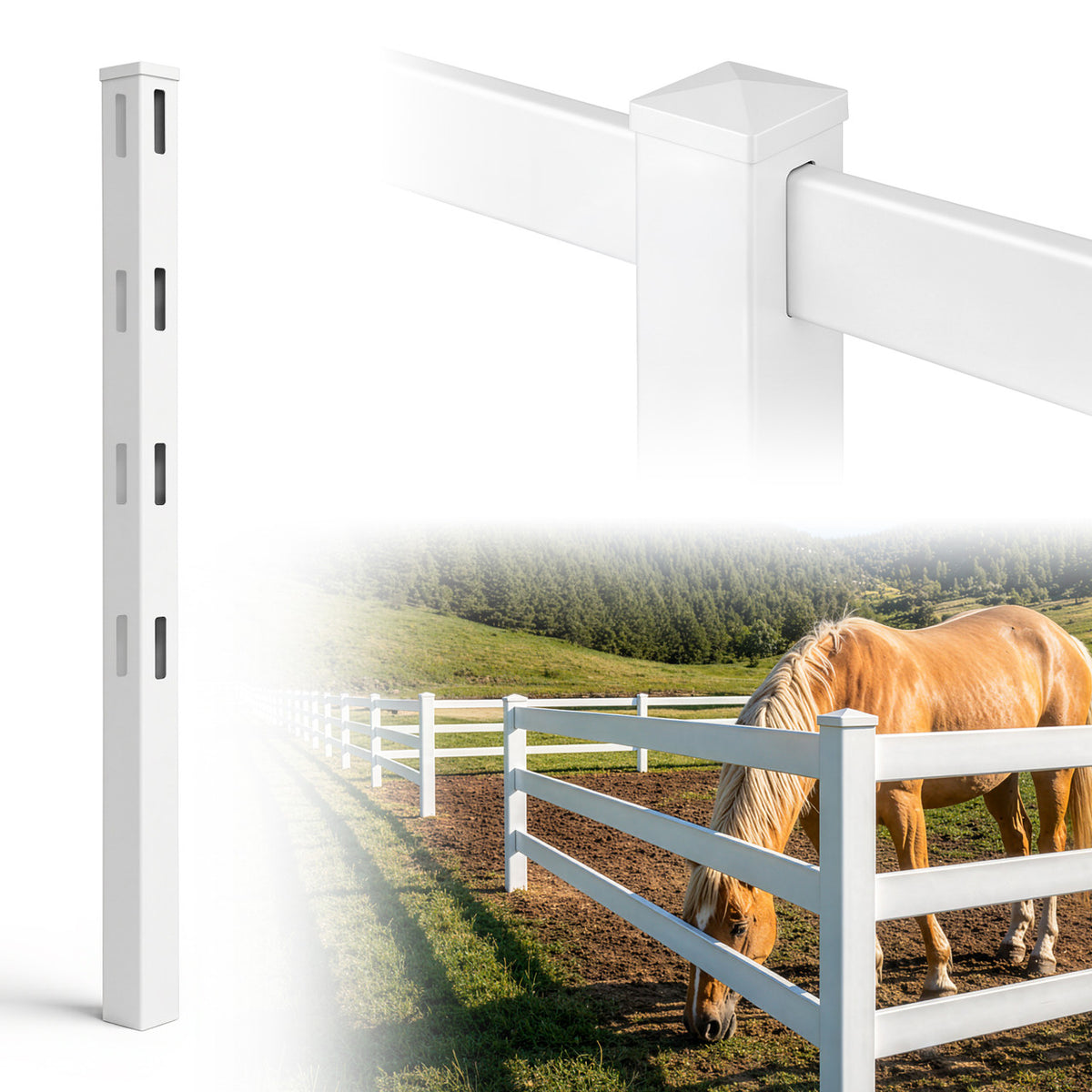 7ft Vinyl Ranch Line Post with Cap, Multiple Options