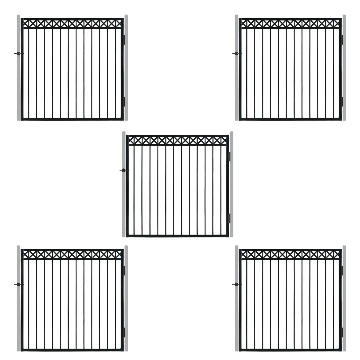 Puerta para valla de diseño en X de servicio pesado con parte superior plana, 5 PIES de alto x 5 PIES de ancho, con accesorio de cerradura, múltiples opciones