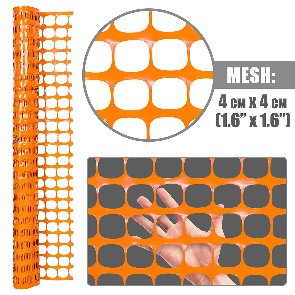 4 ft. x 100 ft. Outdoor Snow Fence, Temporary Garden Netting for Poultry, Rabbits, Chicken & Dogs, Opening Mesh Size 1.6" x 1.6" (Orange)