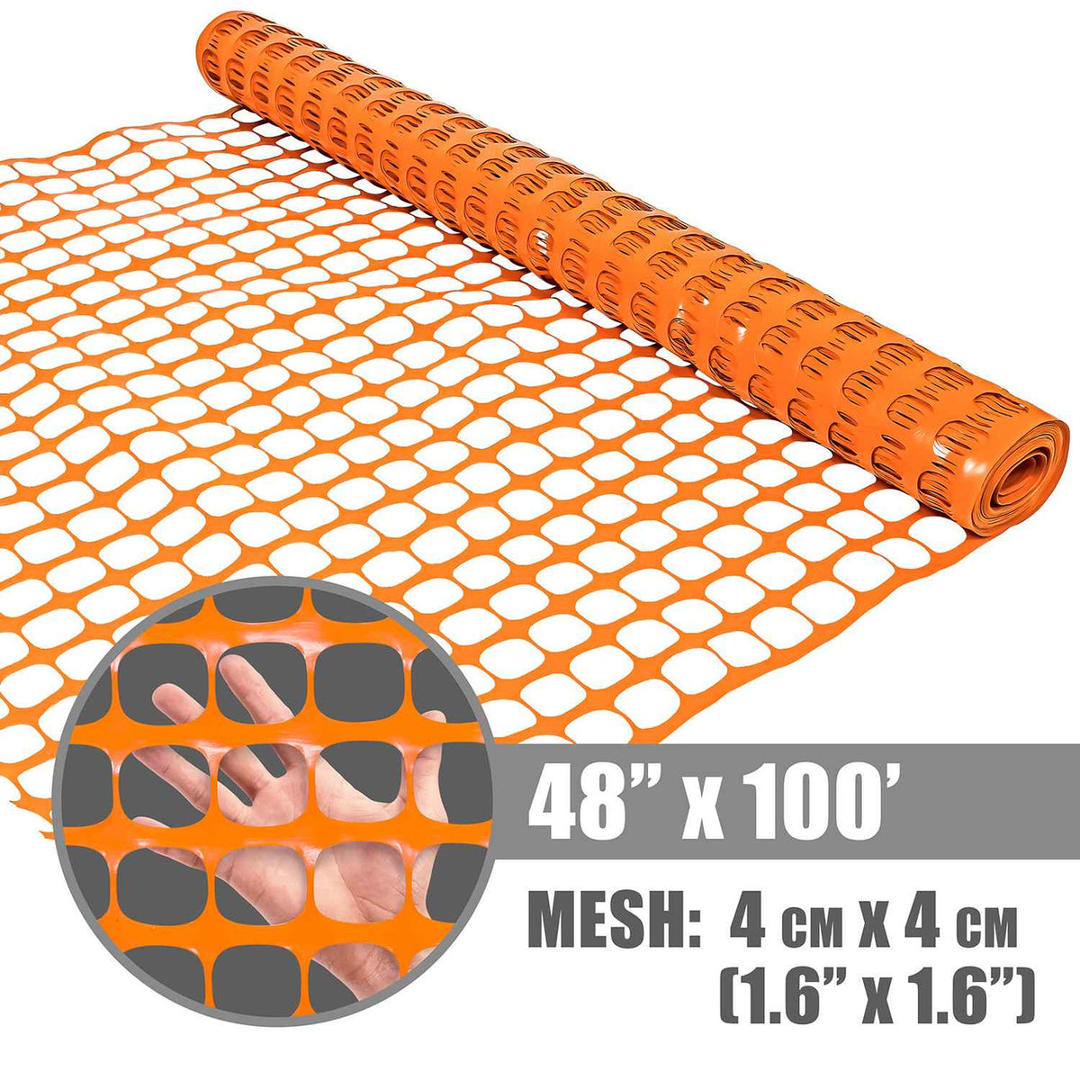 4 ft. x 100 ft. Outdoor Snow Fence, Temporary Garden Netting for Poultry, Rabbits, Chicken & Dogs, Opening Mesh Size 1.6" x 1.6" (Orange)