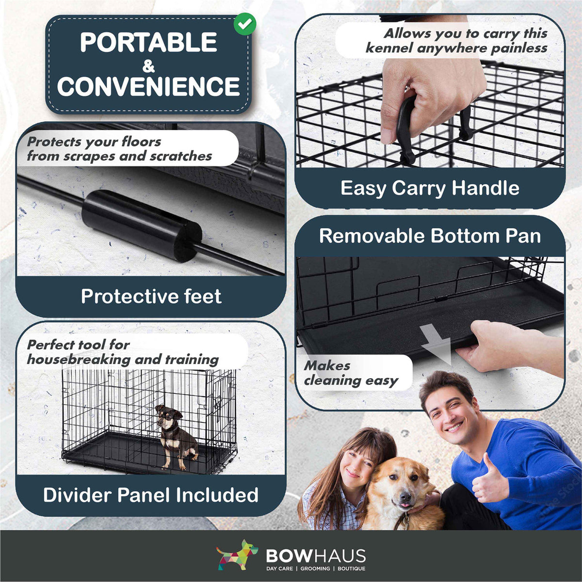 24 in. Foldable Dog Crate Wire Metal Dog Kennel w/ Divider Panel, Leak-Proof Pan & Protecting Feet