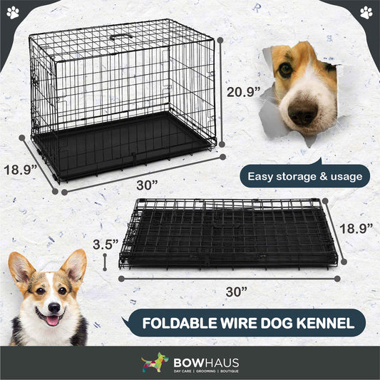 30 in. Foldable Dog Crate Wire Metal Dog Kennel w/ Divider Panel, Leak-Proof Pan & Protecting Feet