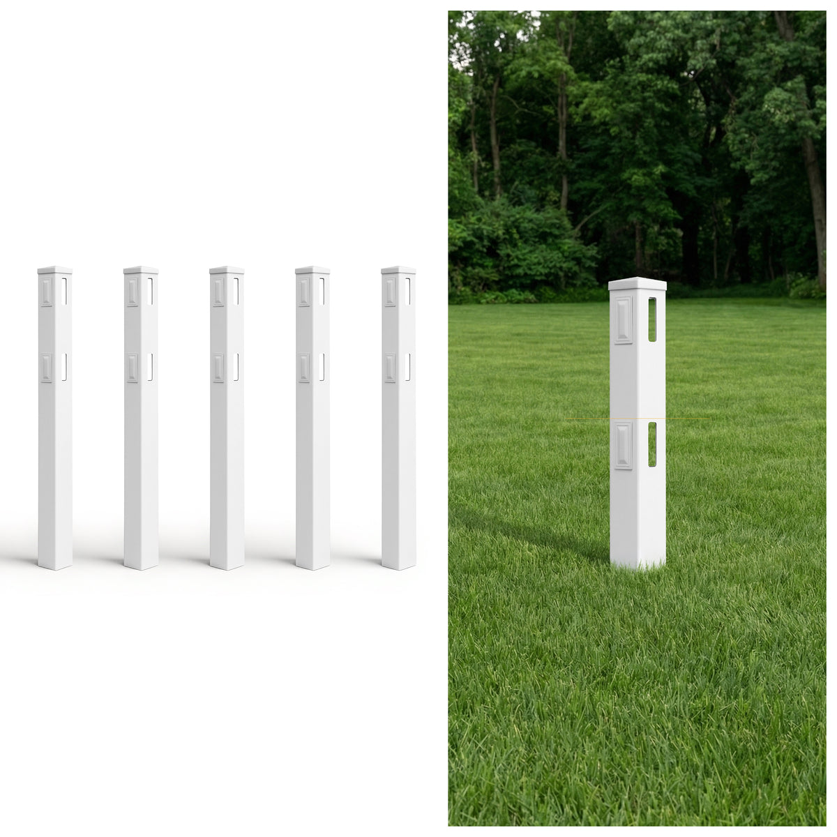 5ft Vinyl Ranch Universal Post with Cap and Hole Covers, Multiple Options