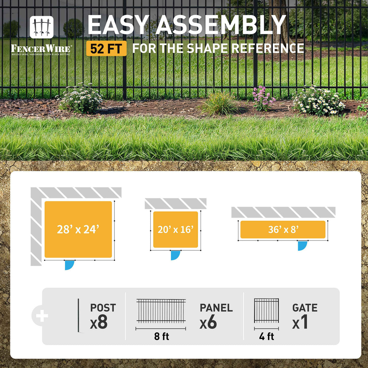 Heavy Duty Flat Top Fence Barrier Kit with 4FT Height X 8FT Width Panels, Fence, Gate, Posts & Connectors, Multiple Options