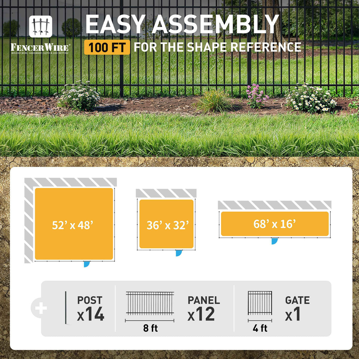 Heavy Duty Flat Top Fence Barrier Kit with 4FT Height X 8FT Width Panels, Fence, Gate, Posts & Connectors, Multiple Options