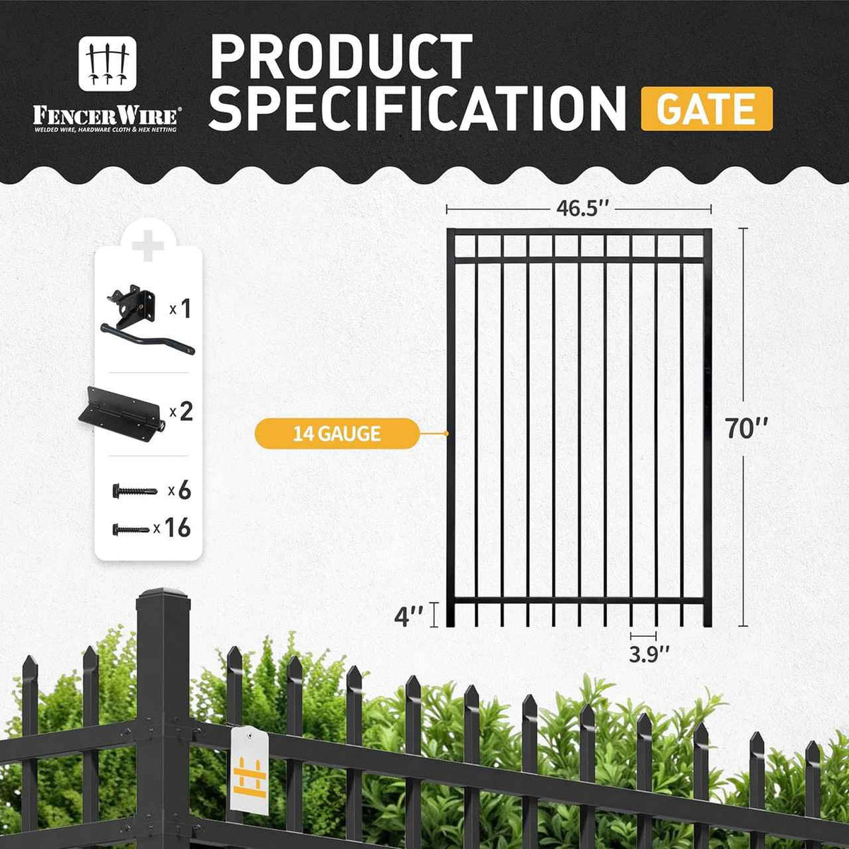 6FT Height X 4FT Width Heavy Duty Flat Top Fence Gate with Lock Attachment, Multiple Options