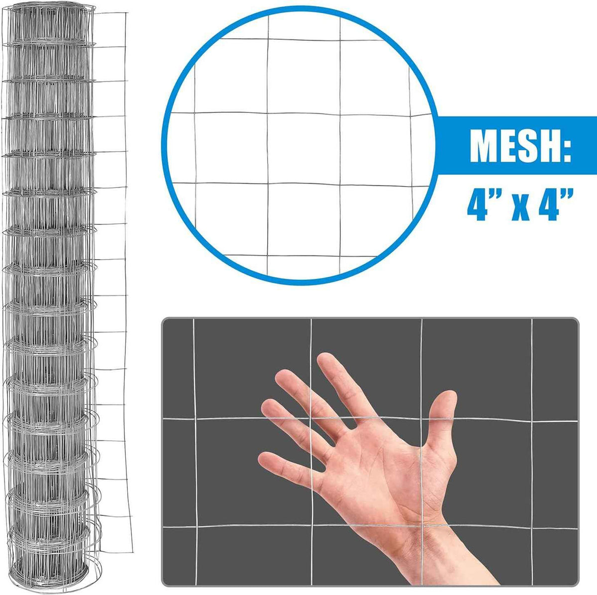 Fencer Wire 16 Gauge Galvanized Welded Wire Mesh Size 4 inch by 4 inch, Multiple Size Options