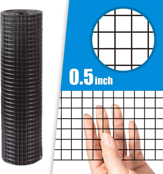 16 Gauge Black Vinyl Coated Welded Wire Mesh Size 0.5 inch by 0.5 inch