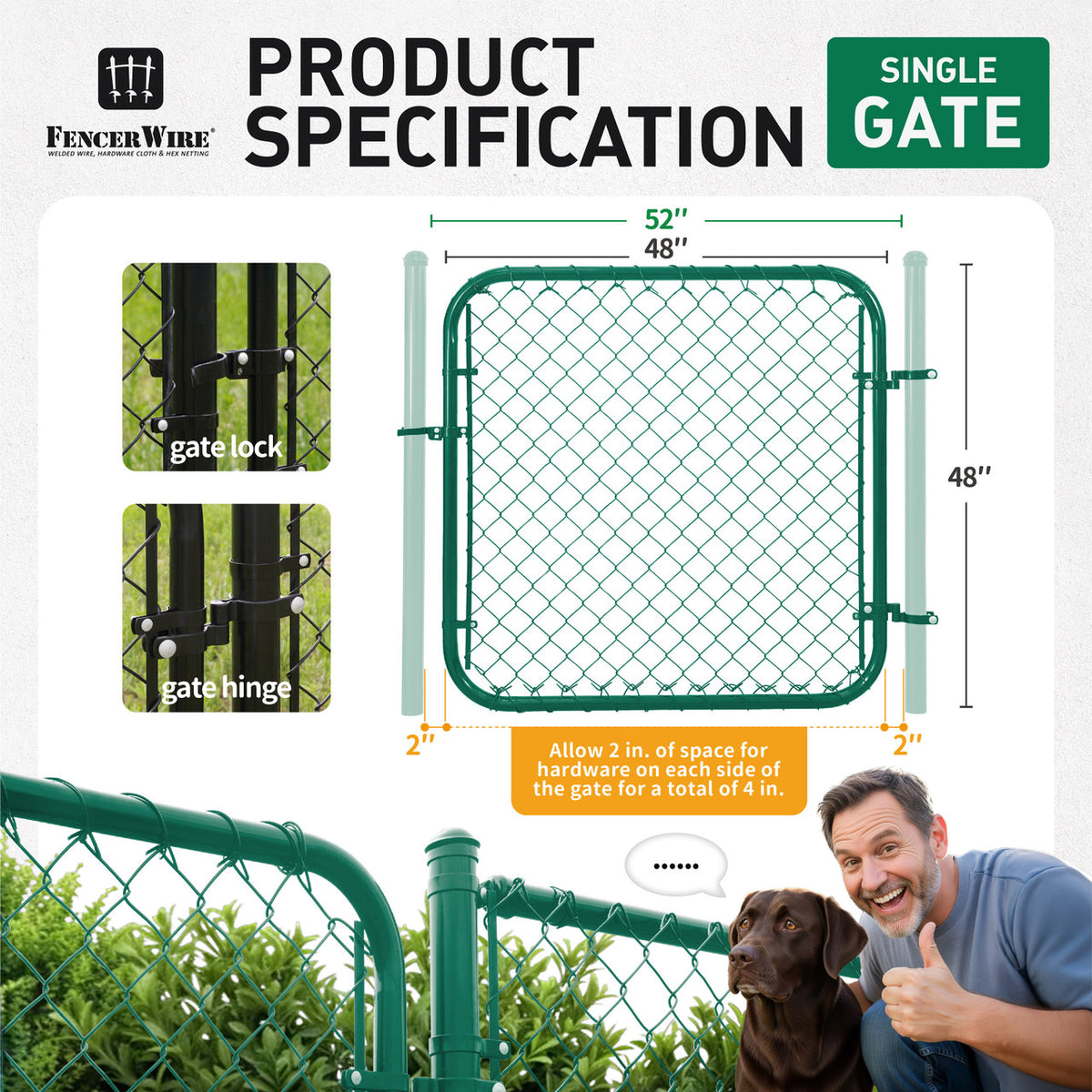 9 / 11.5 Gauge Green Vinyl Coated Chain Link Fence Gate Kit, Multi-options