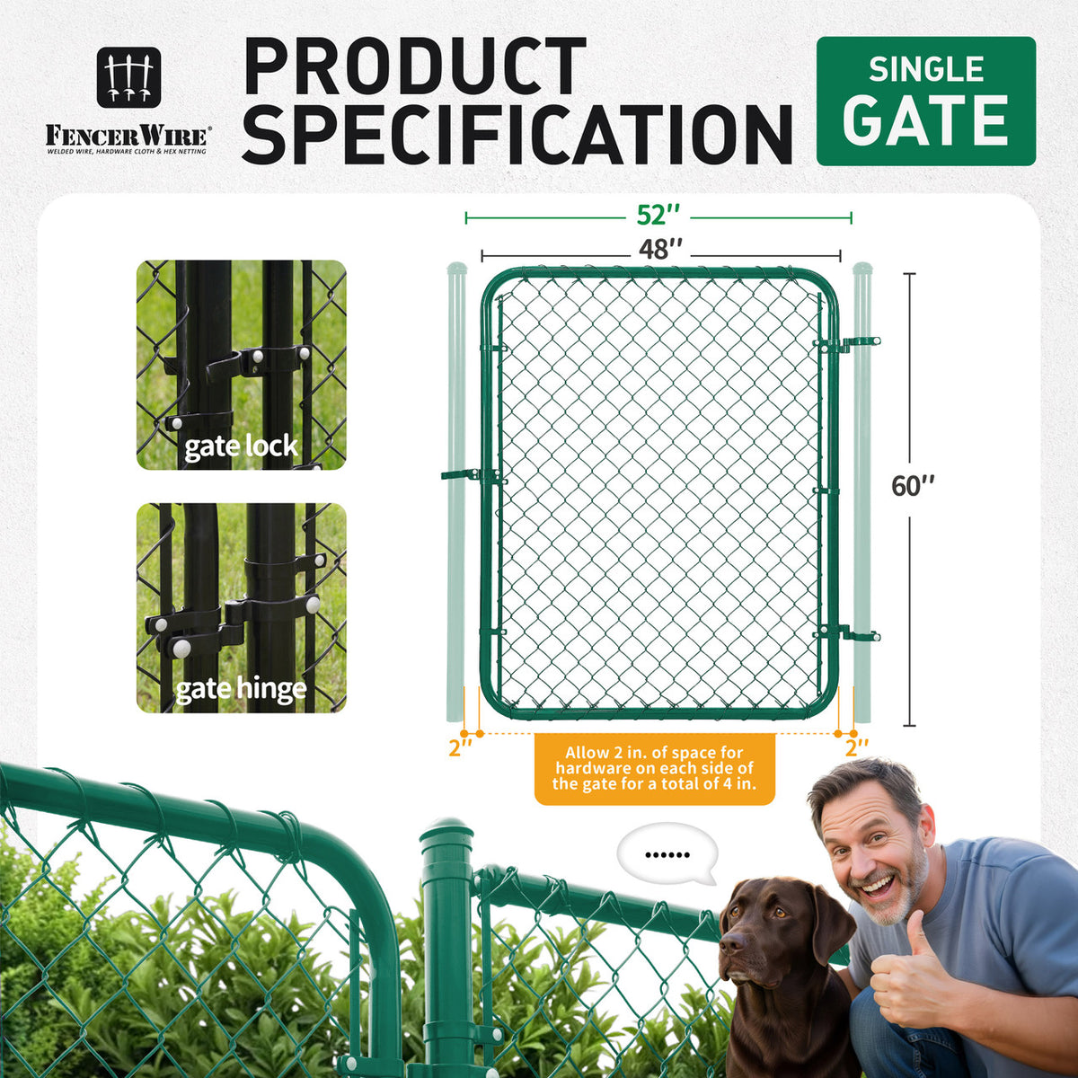 9 / 11.5 Gauge Green Vinyl Coated Chain Link Fence Gate Kit, Multi-options