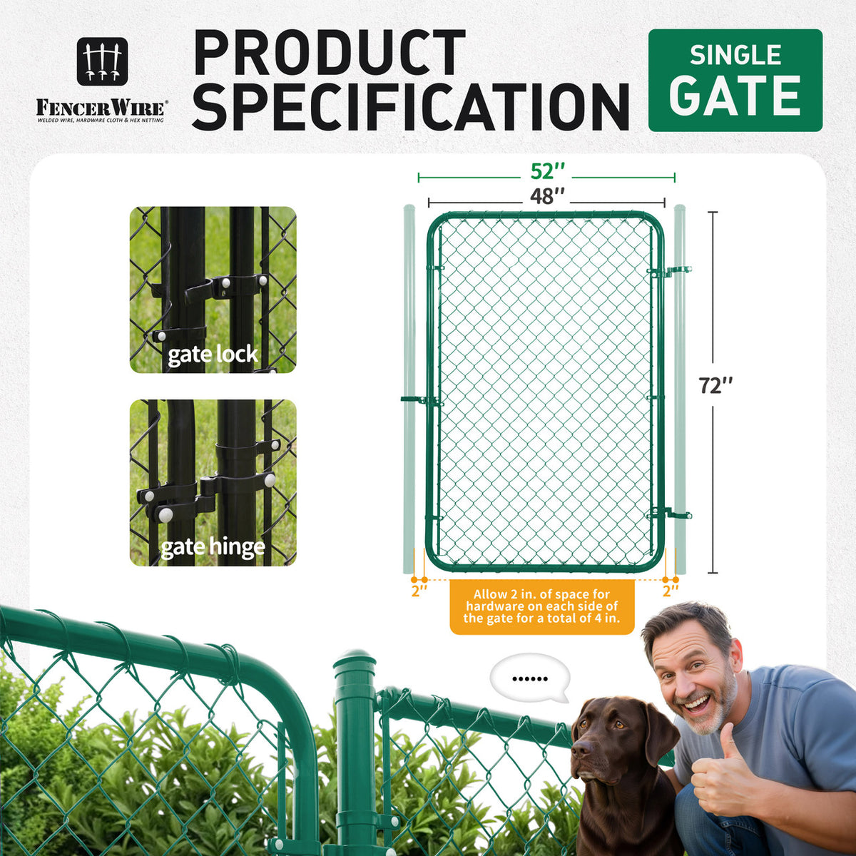 9 / 11.5 Gauge Green Vinyl Coated Chain Link Fence Gate Kit, Multi-options