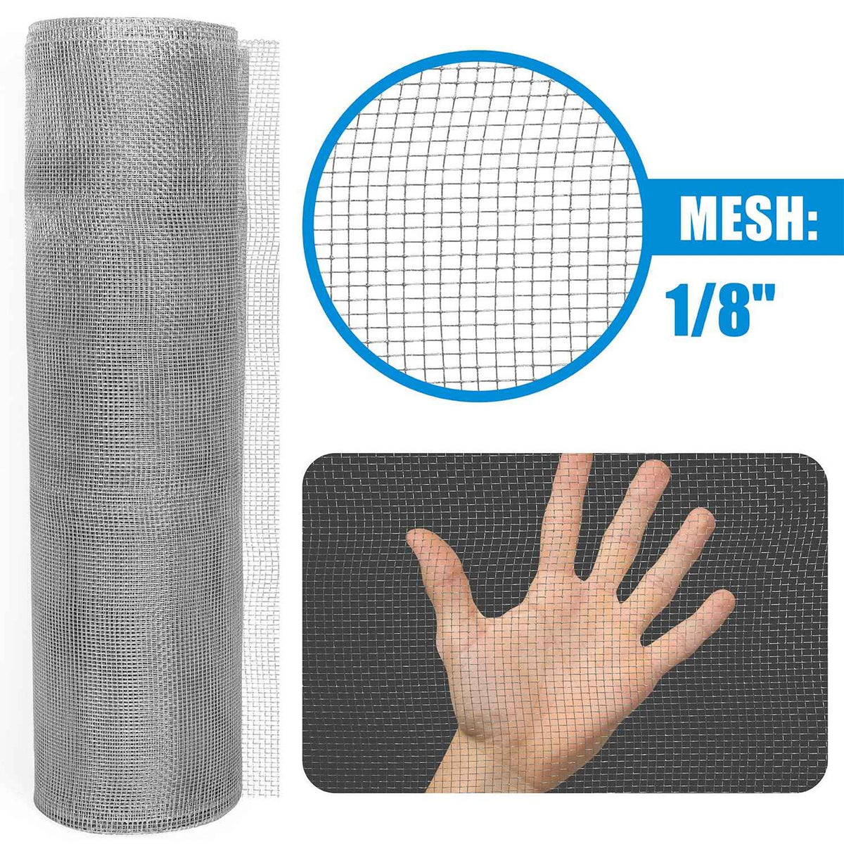 27 Gauge Hardware Cloth, 1/8 inch Mesh Galvanized Steel Wire Rolled Woven, Keeping Out of Bees, Wasps and Mid to Large-Sized Insects