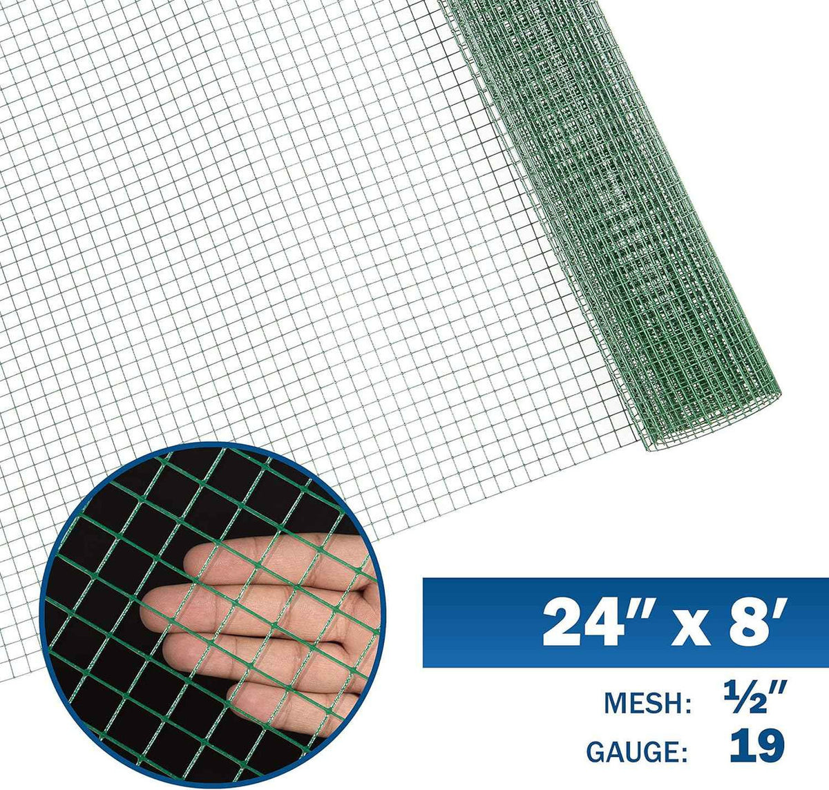 19 Gauge 24" x 96" Green Vinyl Coated 1/2 Hardware Cloth