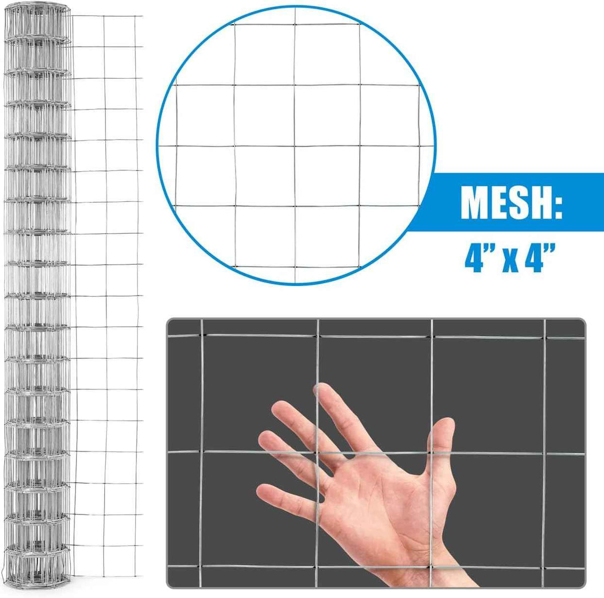 Welded Wire Fence 12.5 Gauge, Galvanized Welded Fence Wire Roll, Mesh Size 4-Inch x 4-Inch
