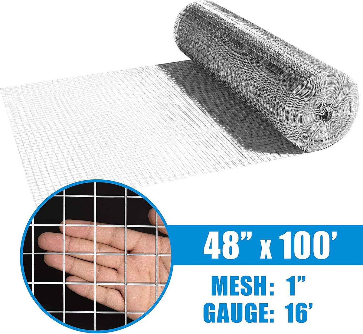 16 Gauge Hot-Dipped Galvanized Welded Wire Fence with 1 inch x 1 inch mesh size (4 ft. x 100 ft.)