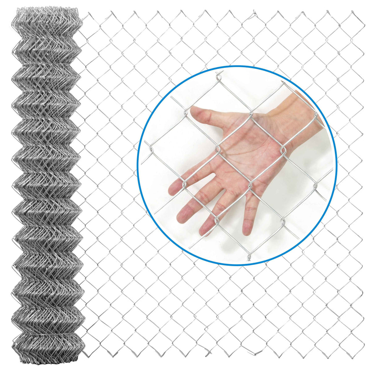 11.5 Gauge Galvanized Steel Chain Link Fence Fabric, Diamond Mesh Size 2-3/8 Inch, Multiple Options