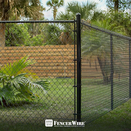 9 Gauge Black Vinyl Coated Galvanized Steel Chain Link Fence Fabric, Diamond Mesh Size 2-3/8 Inch, Multiple Options