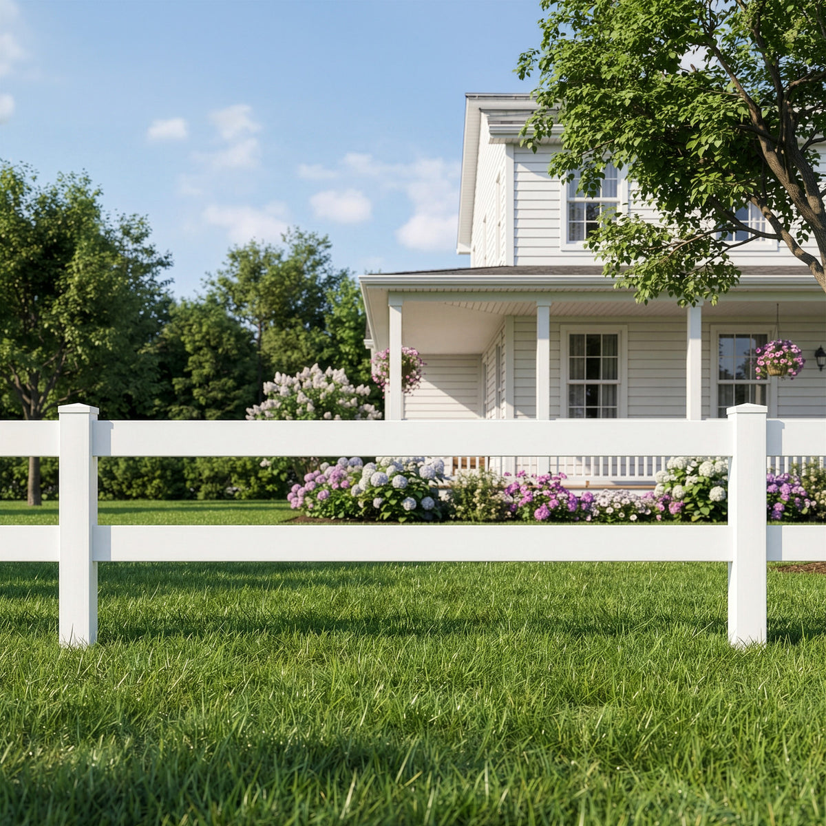 2-Rail Vinyl Ranch Fence Kit with 5ft Posts and 8ft Rails, Multiple Options