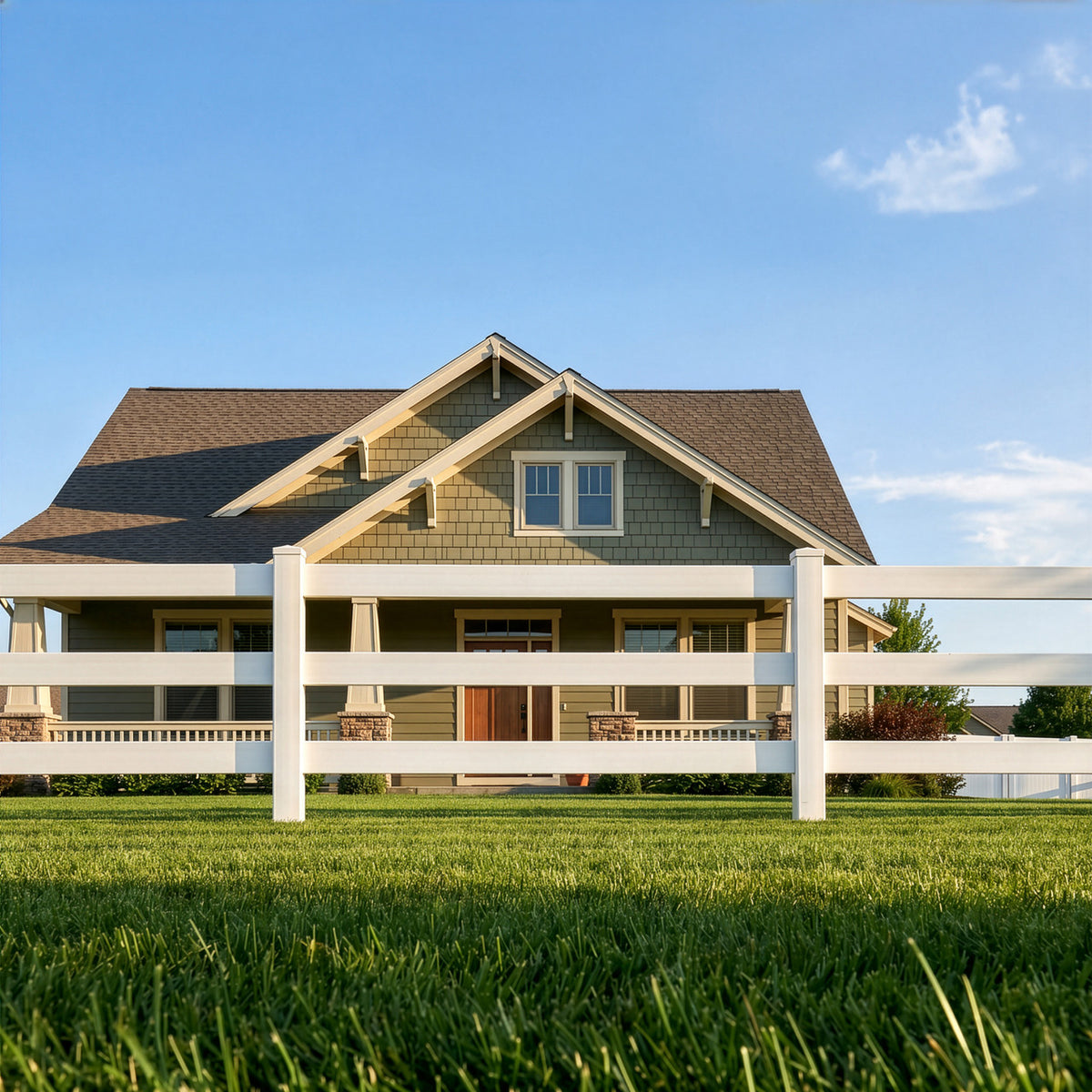 3-Rail Vinyl Ranch Fence Kit with 6ft Posts and 8ft Rails, Multiple Options