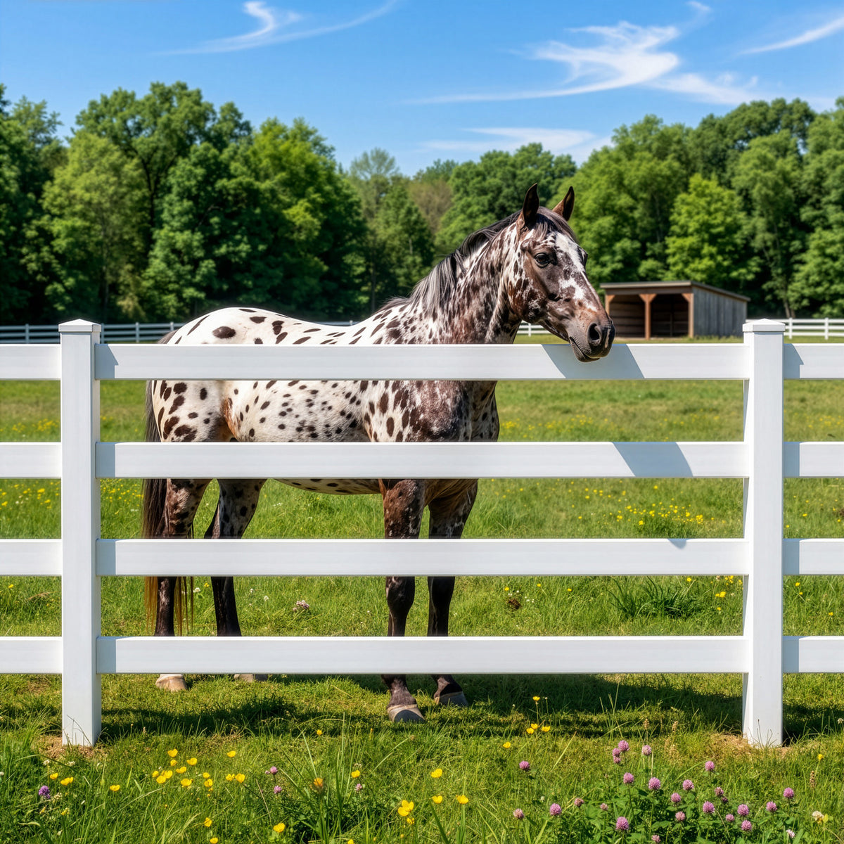 4-Rail Vinyl Ranch Fence Kit with 7ft Posts and 8ft Rails, Multiple Options