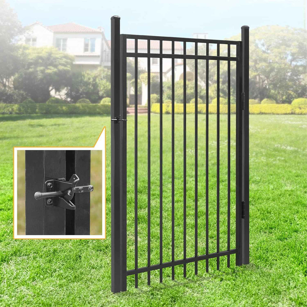 Heavy Duty Flat Top Fence Barrier Kit with 6FT Height X 6FT Width Panels, Flat Top Gate, Posts & Connectors, Multi-options