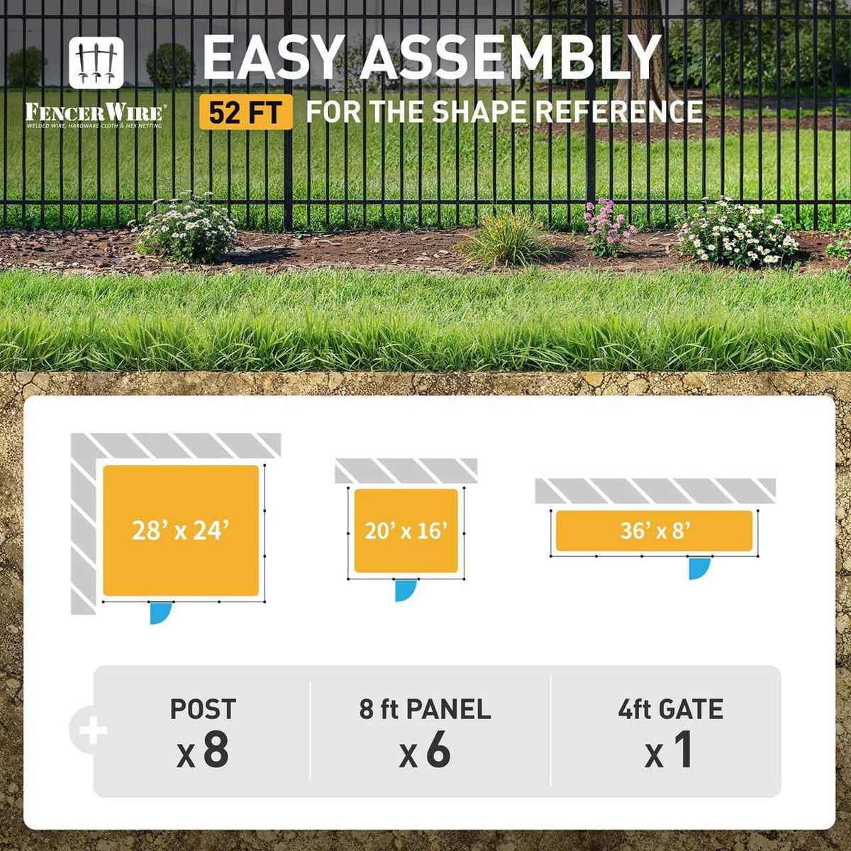 Heavy Duty Flat Top Fence Barrier Kit with 6FT Height X 8FT Width Panels, Pinnacle Gate, Posts & Connectors, Multi-options