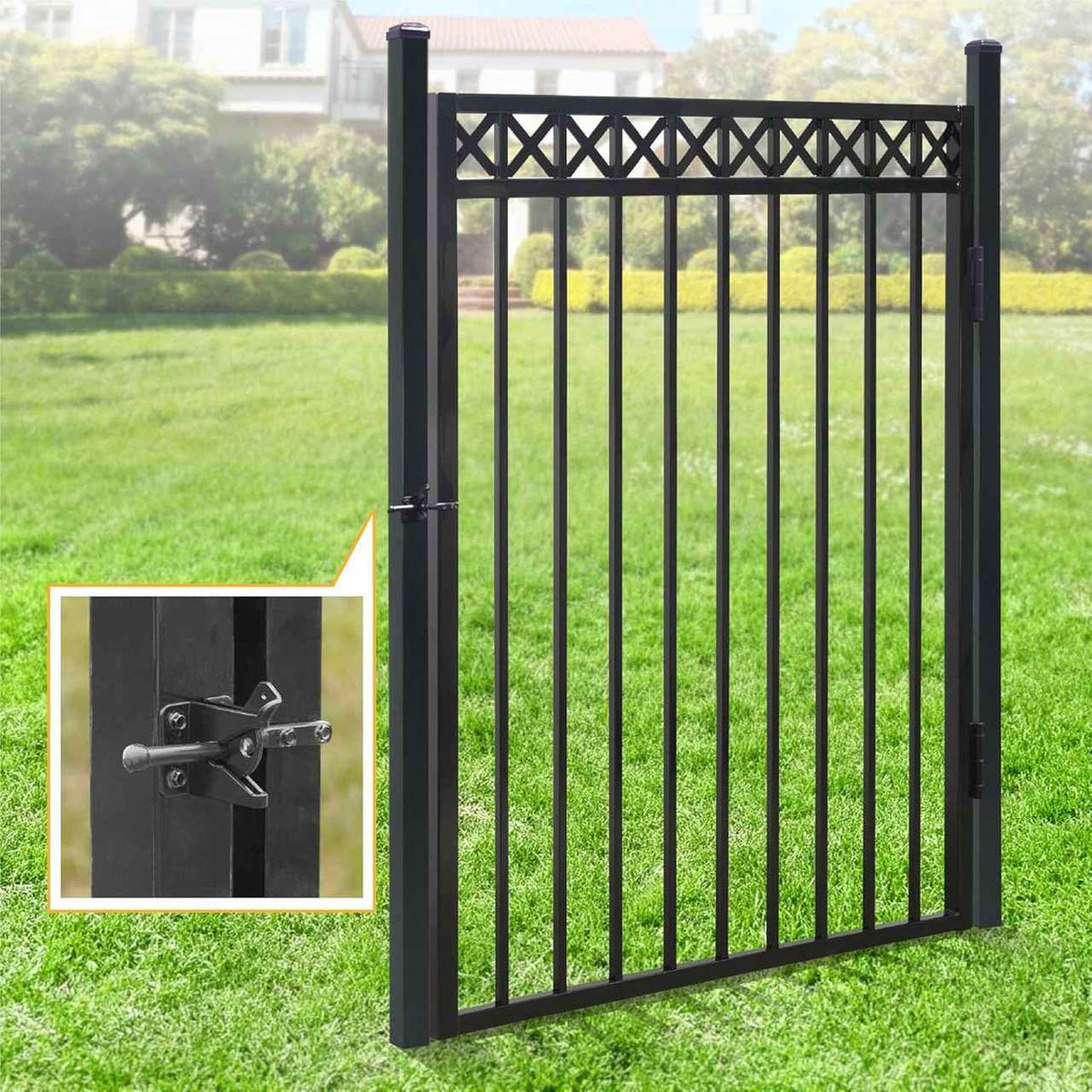 Heavy Duty Flat Top Fence Barrier Kit with 5FT Height X 8FT Width Panels, Decorative Gate, Posts & Connectors, Multi-options