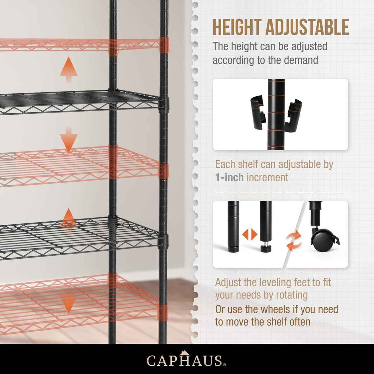 4-Tier w/Wheel NSF Adjustable Shelves Wire Shelving Unit w/Liner, Sliver Grey