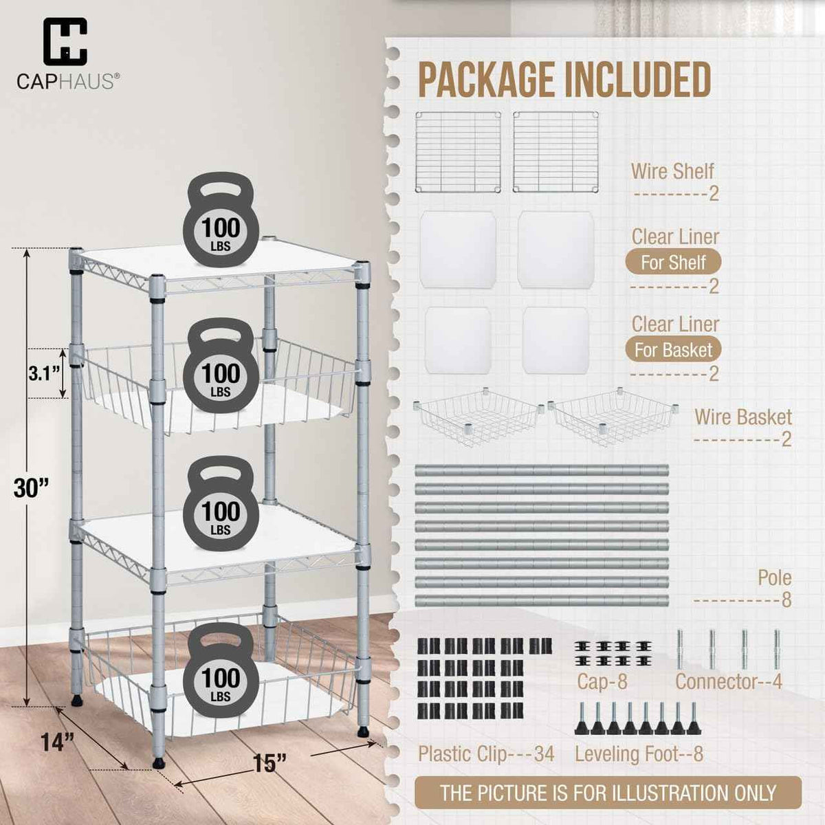 2 to 4 Tier NSF Wire Shelving Basket Shelves, Storage Rack Corner Shelves, Sliver Grey