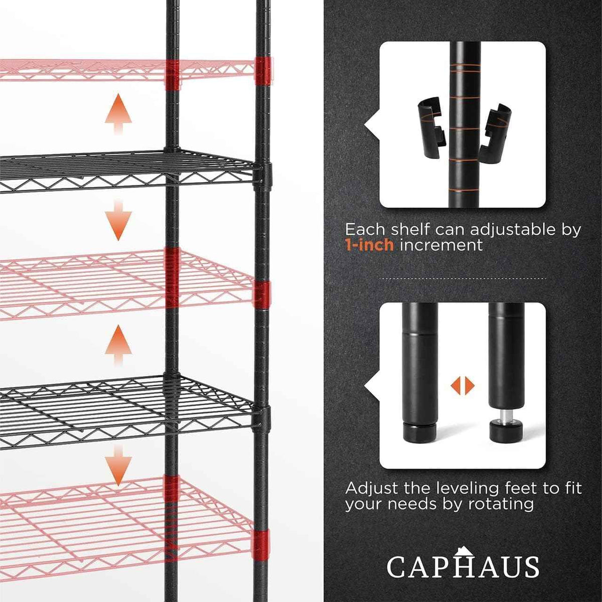 36 x 14 x 54 in. (56”H with wheels) 4-Tier Wire Shelving Unit, Adjustable Height Wire Rack Shelving, with Wheels, Black