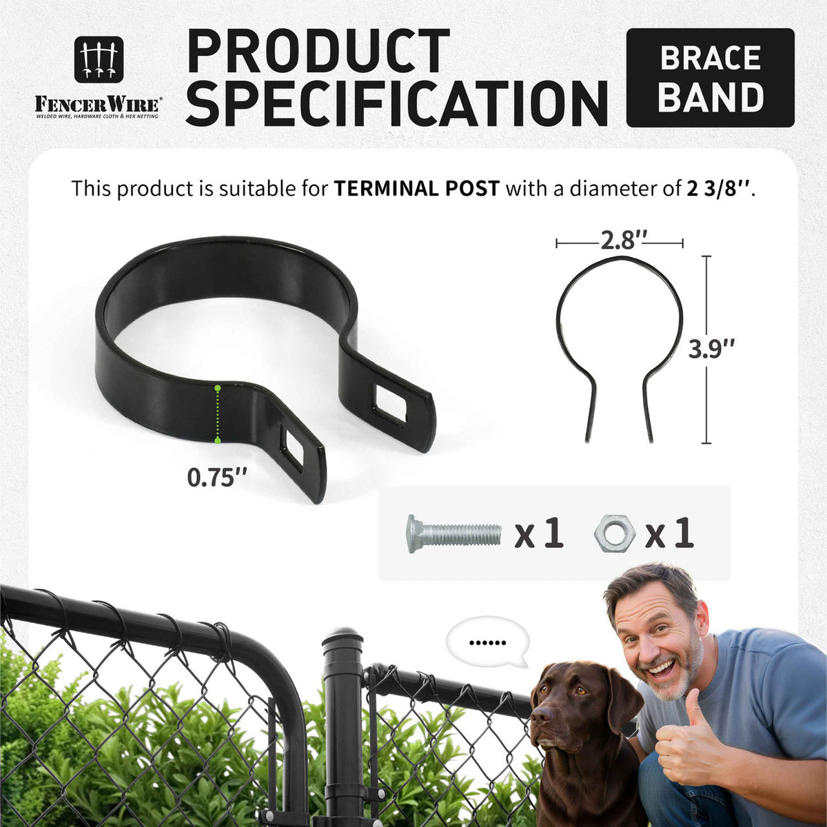 Silver Galvanized Brace Band for 2-3/8" Outside Diameter Post with Bolt & Nut, Multi-options