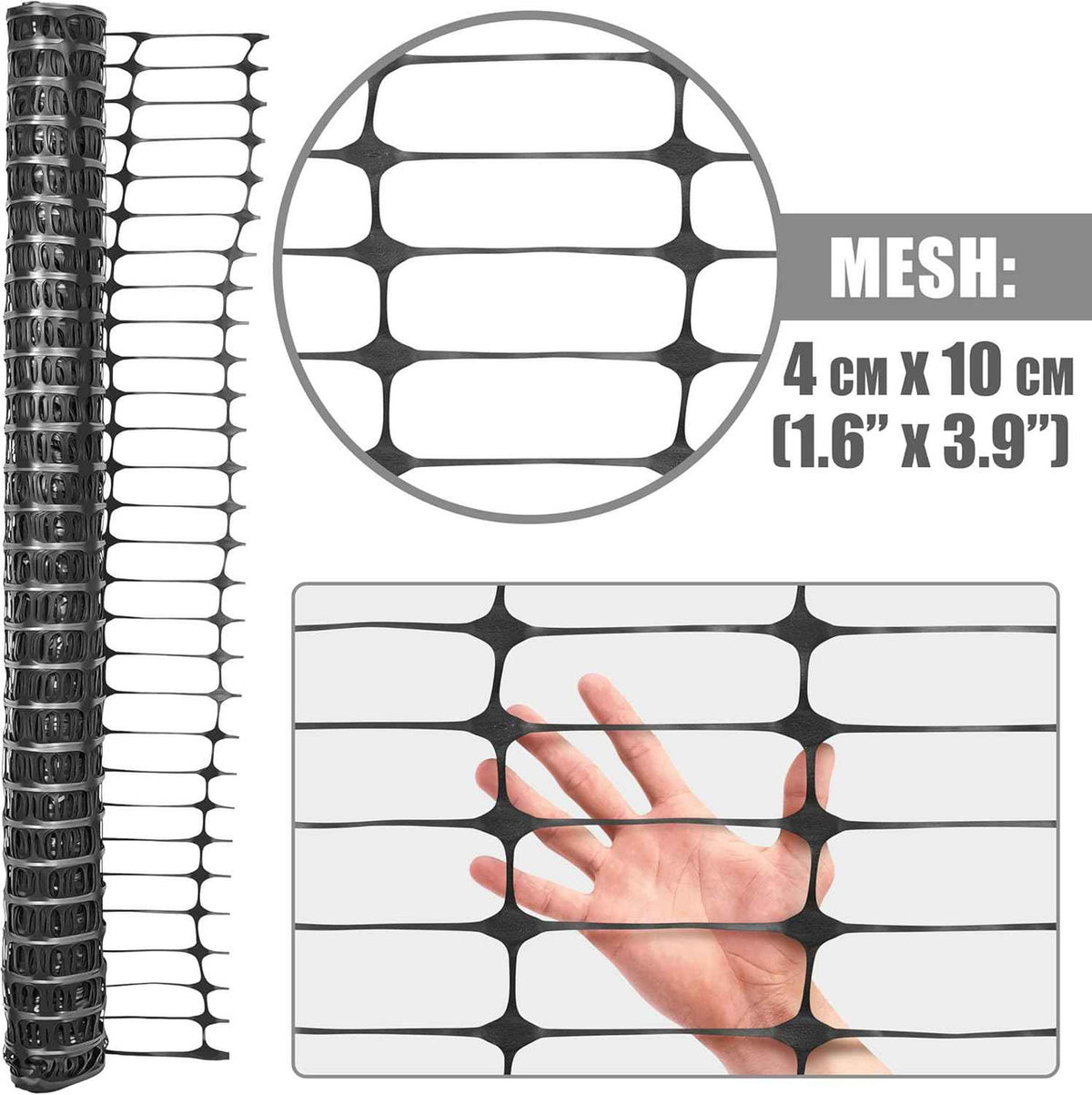 4 ft. x 100 ft. Black Plastic Fencing Roll for Construction Fencing, Pet Fencing and Event Fencing, 4 cm x 10 cm Mesh