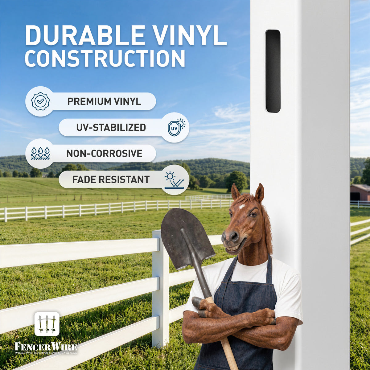 3-Rail Vinyl Ranch Fence Kit with 6ft Posts and 8ft Rails, Multiple Options