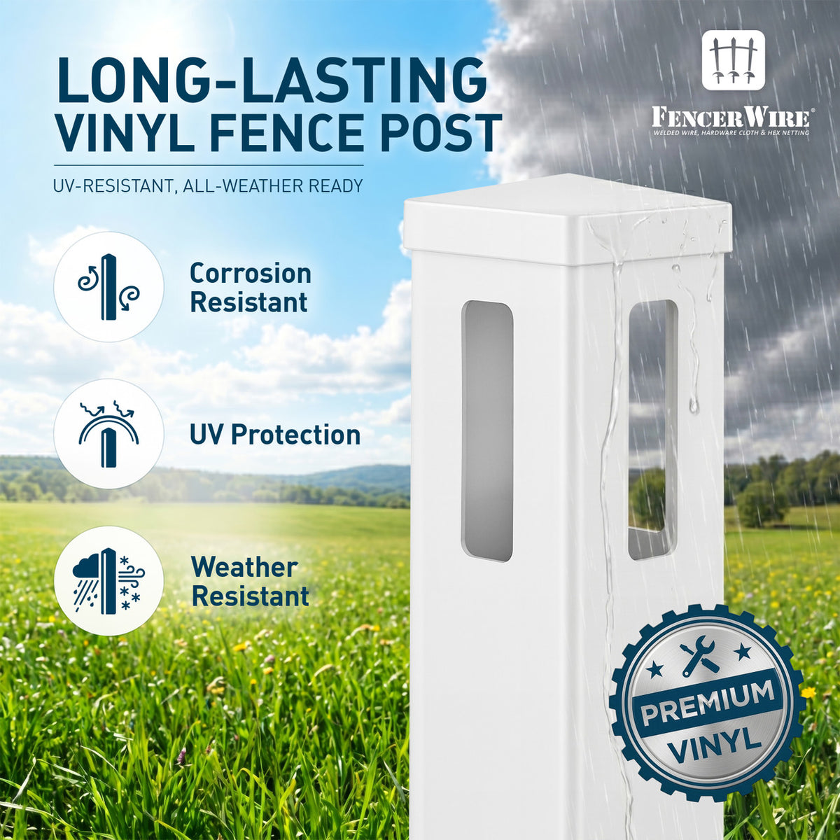 8ft Vinyl Ranch Rail with Slide-in Design, Multiple Options