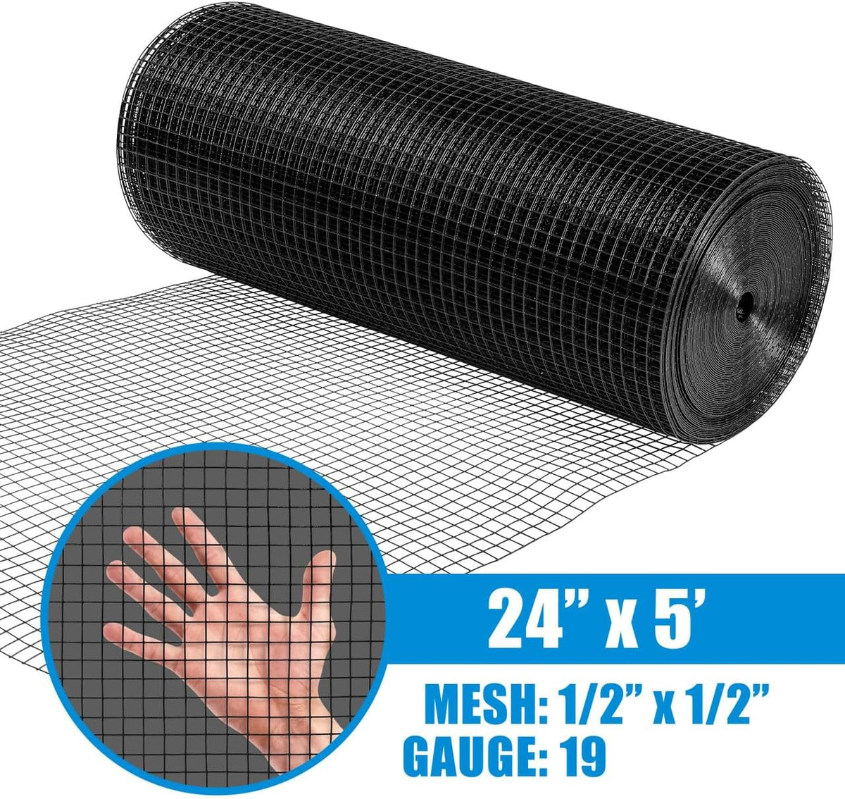19 Gauge Black Vinyl Coated Welded Fence Wire Rolls, Mesh 1/2" X 1/2", Versatile Garden Wire Fencing, Multiple Size Options