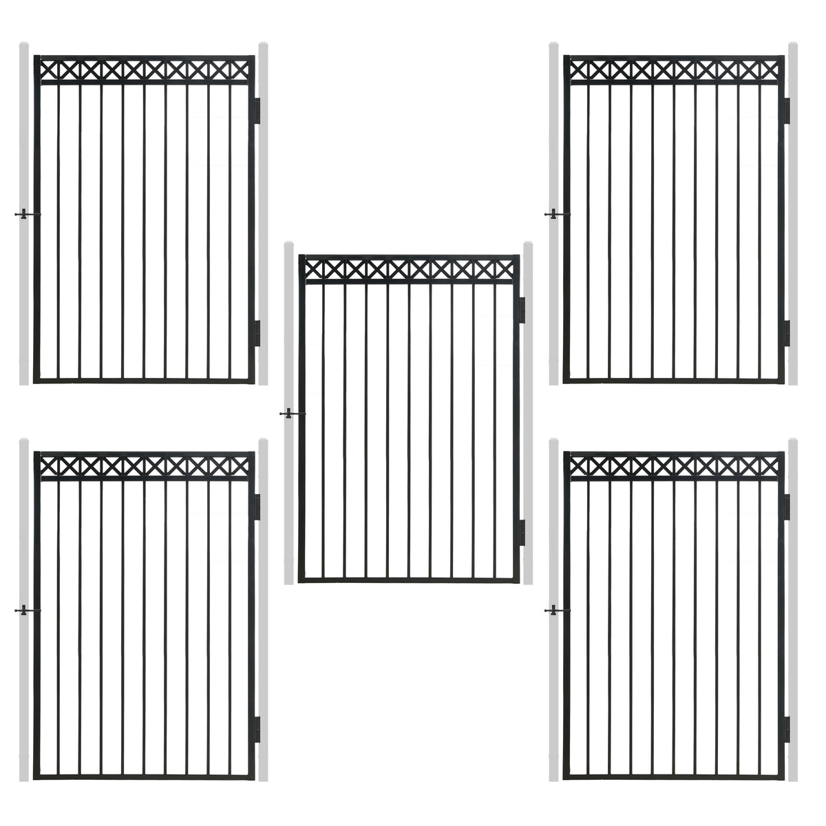 6FT Height x 4FT Width Heavy Duty Flat Top X-Pattern Decorative Fence Gate, Multiple Options